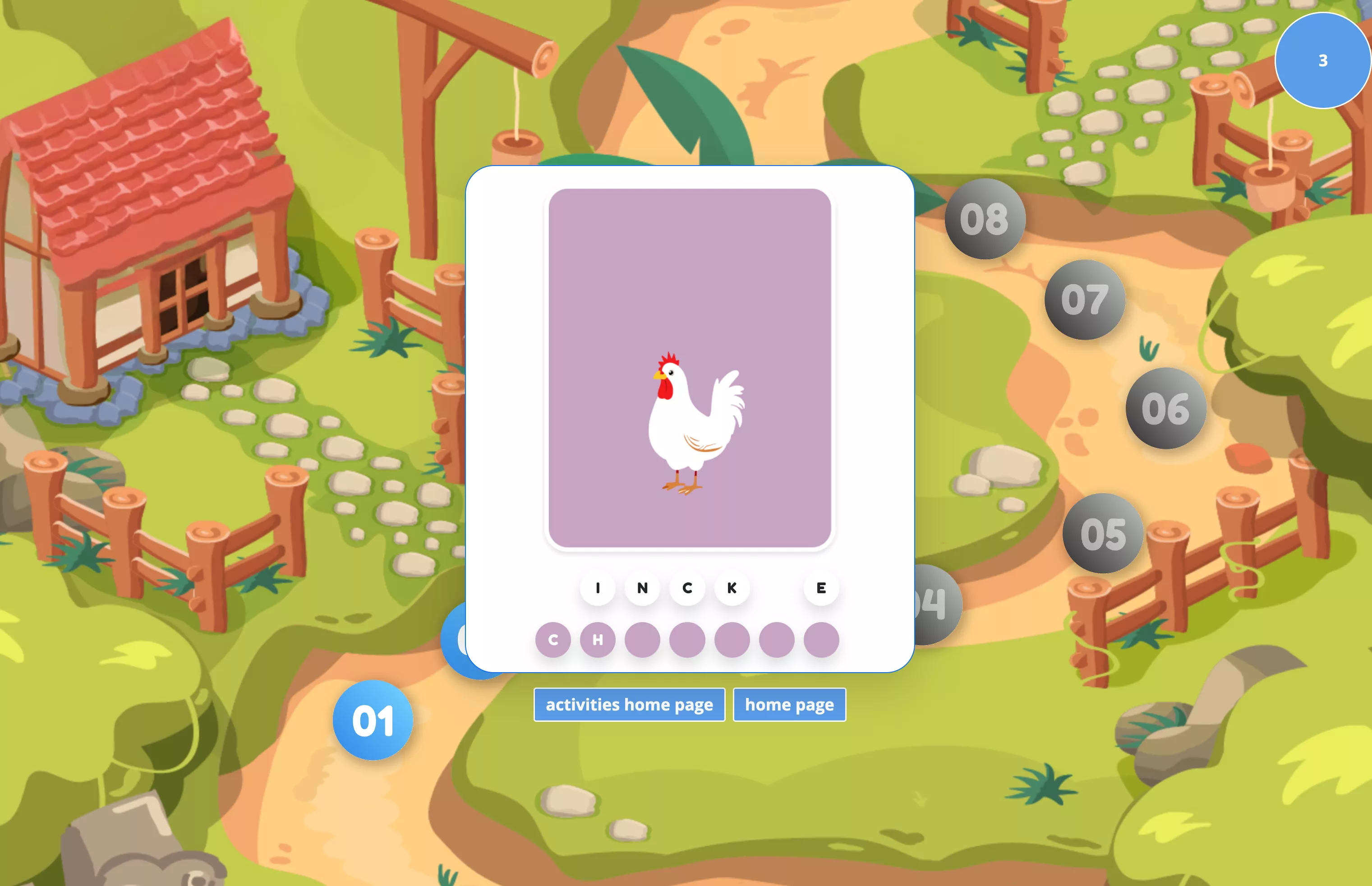 Interactive English learning game platform, game view
